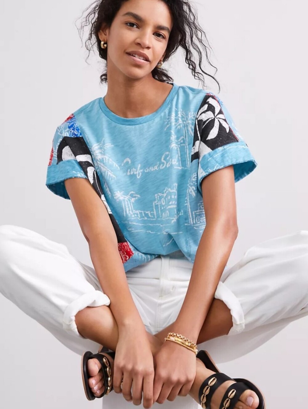 Anthropologie × Pilcro Surf and Sand Graphic Tee Beach Resort Cotton Shirt MD